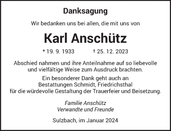 Todesanzeige von Karl Anschütz von saarbruecker_zeitung