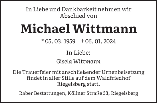 Todesanzeige von Michael Wittmann von saarbruecker_zeitung