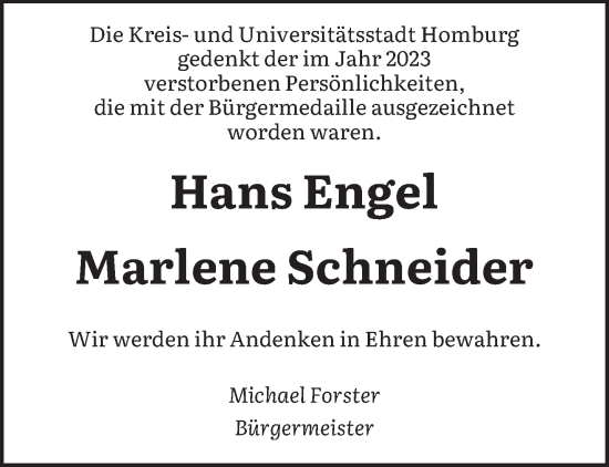 Todesanzeige von Nachruf Kreis-undUniversitätsstadt Homburg von saarbruecker_zeitung