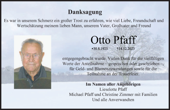 Todesanzeige von Otto Pfaff von saarbruecker_zeitung