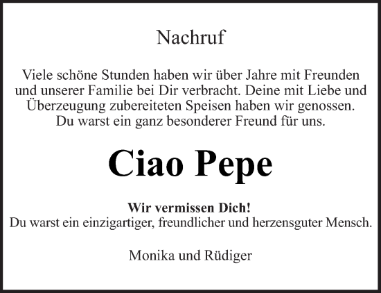 Todesanzeige von Pepe  von saarbruecker_zeitung