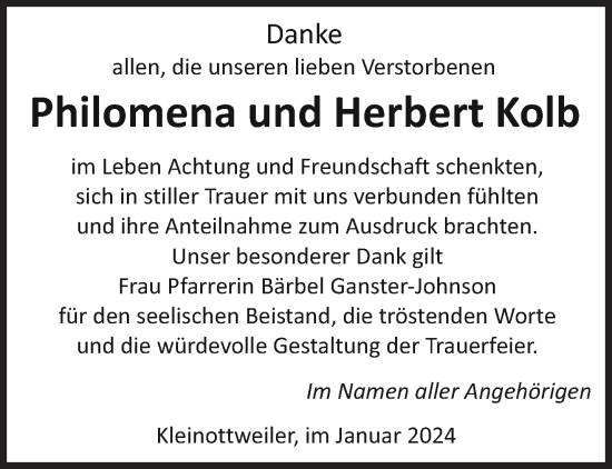 Todesanzeige von Philomena und Herbert Kolb von saarbruecker_zeitung