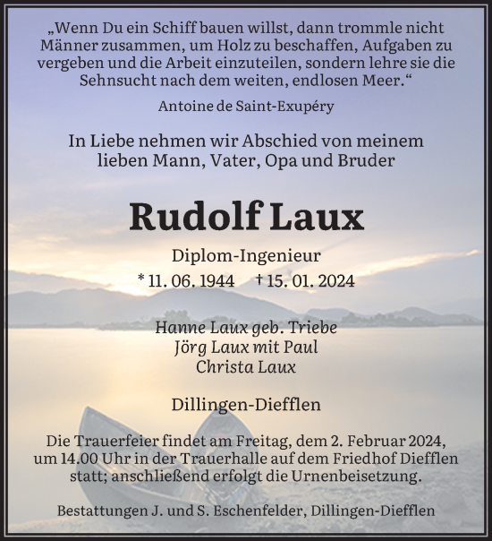 Todesanzeige von Rudolf Laux von saarbruecker_zeitung