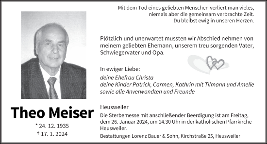 Todesanzeige von Theo Meiser von saarbruecker_zeitung