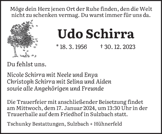 Todesanzeige von Udo Schirra von saarbruecker_zeitung