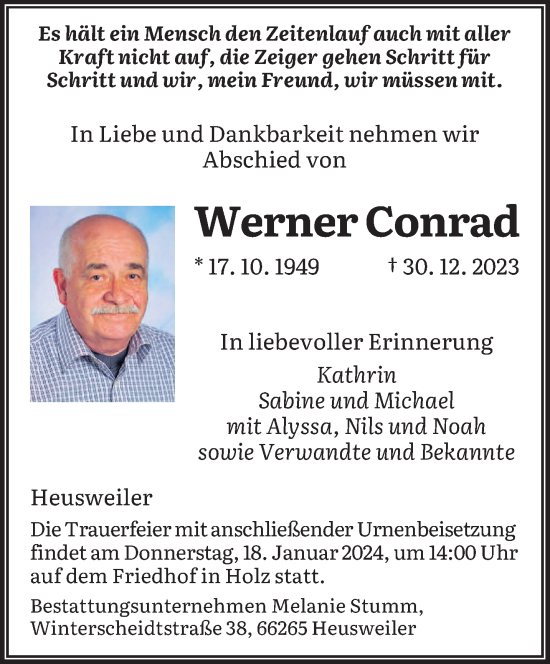 Todesanzeige von Werner Conrad von saarbruecker_zeitung