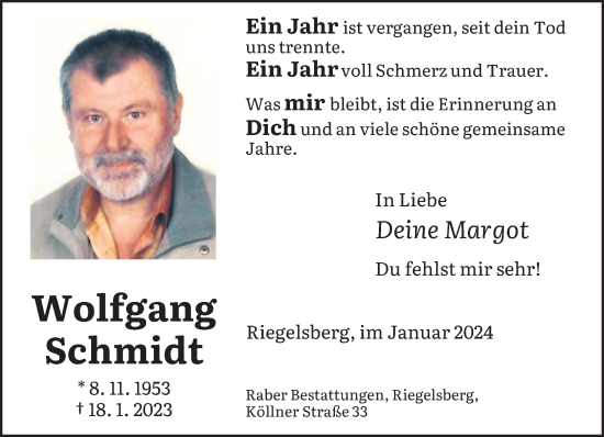 Todesanzeige von Wolfgang Schmidt von saarbruecker_zeitung