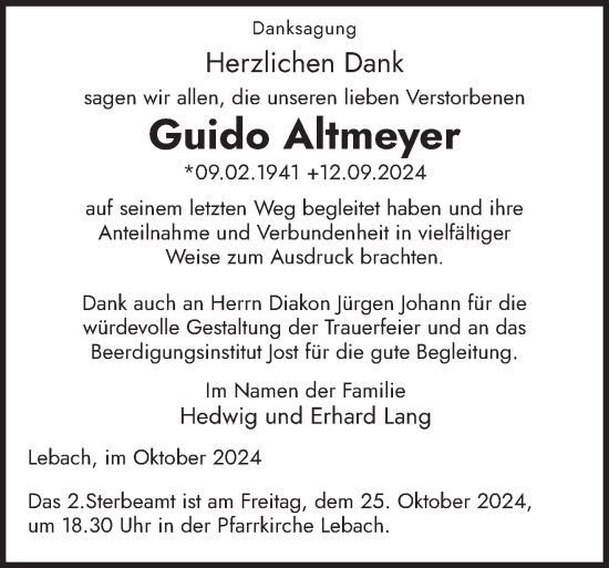 Todesanzeige von Guido Altmeyer von saarbruecker_zeitung