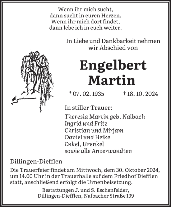 Todesanzeige von Martin Engelbert von saarbruecker_zeitung