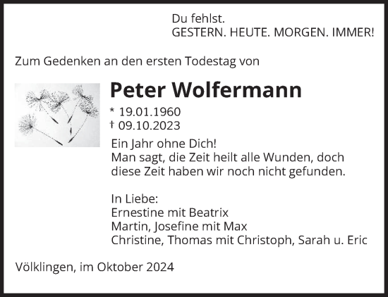 Todesanzeige von Peter Wolfermann von saarbruecker_zeitung
