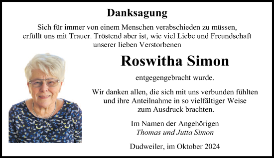 Todesanzeige von Roswitha Simon von saarbruecker_zeitung