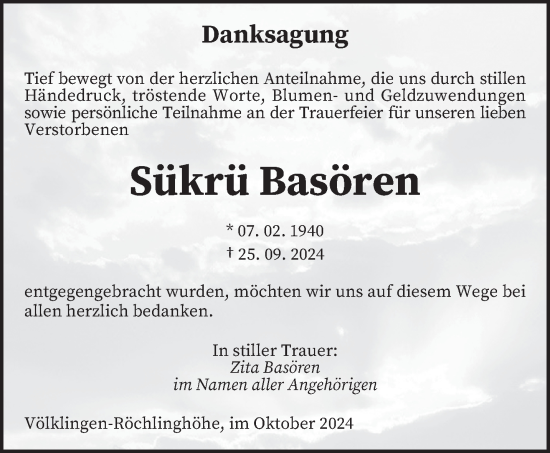 Todesanzeige von Sükrü Basören von saarbruecker_zeitung