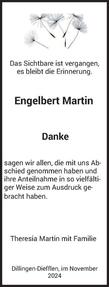 Todesanzeige von Engelbert Martin von saarbruecker_zeitung