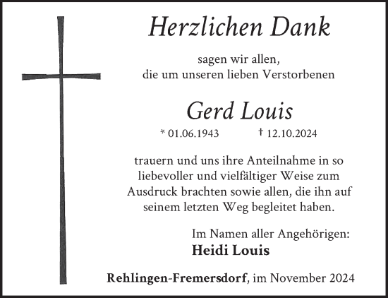 Todesanzeige von Gerd Louis von saarbruecker_zeitung