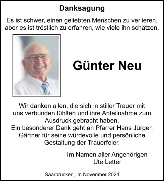 Todesanzeige von Günter Neu von saarbruecker_zeitung