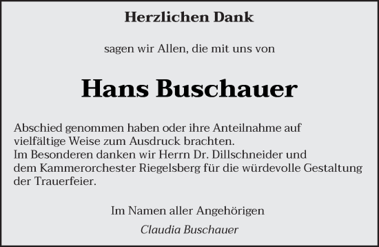 Todesanzeige von Hans Buschauer von saarbruecker_zeitung