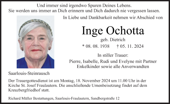Todesanzeige von Inge Ochotta von saarbruecker_zeitung