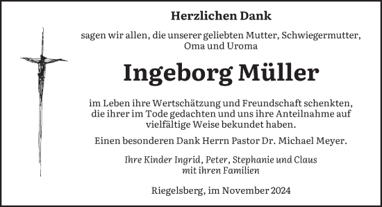 Todesanzeige von Ingeborg Müller von saarbruecker_zeitung