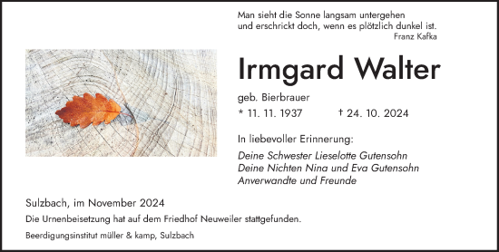 Todesanzeige von Irmgard Walter von saarbruecker_zeitung