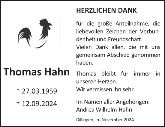 Todesanzeige von Thomas Hahn von saarbruecker_zeitung
