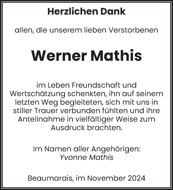 Todesanzeige von Werner Mathis von saarbruecker_zeitung