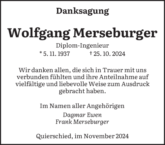 Todesanzeige von Wolfgang Merseburger von saarbruecker_zeitung