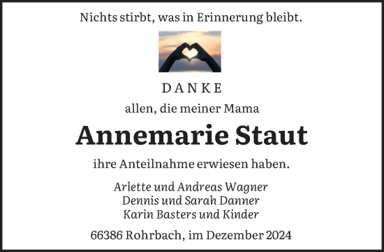 Todesanzeige von Annemarie Staut von saarbruecker_zeitung