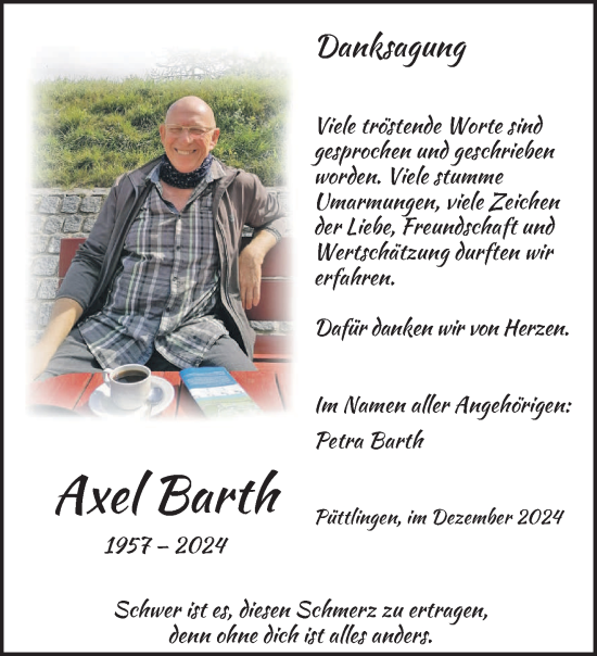 Todesanzeige von Axel Barth von saarbruecker_zeitung