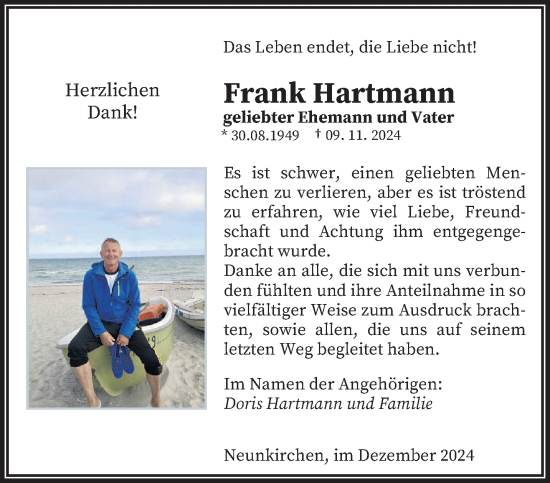 Todesanzeige von Frank Hartmann von saarbruecker_zeitung