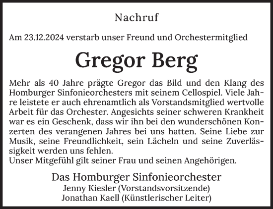 Todesanzeige von Gregor Berg von saarbruecker_zeitung