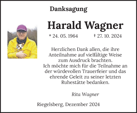 Todesanzeige von Harald Wagner von saarbruecker_zeitung