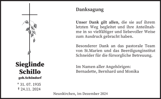 Todesanzeige von Sieglinde  Schillo von saarbruecker_zeitung
