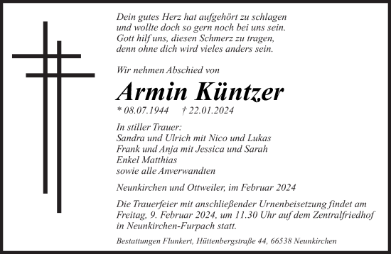 Todesanzeige von Armin Küntzer von saarbruecker_zeitung