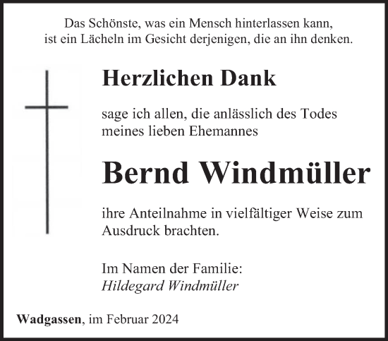 Todesanzeige von Bernd Windmüller von saarbruecker_zeitung
