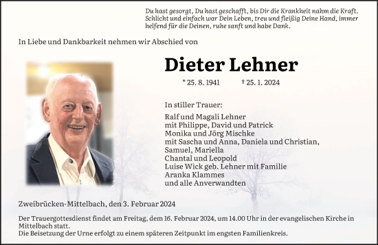 Todesanzeige von Dieter Lehner von saarbruecker_zeitung