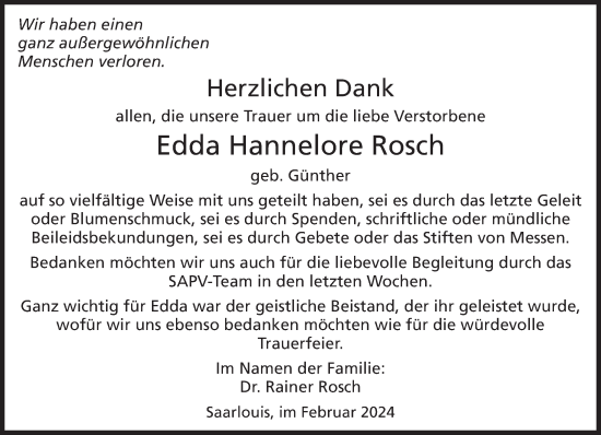 Todesanzeige von Edda Hannelore Rosch von saarbruecker_zeitung