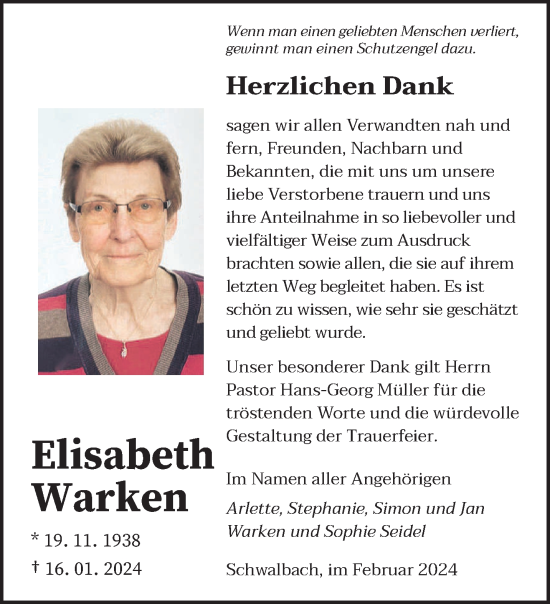 Todesanzeige von Elisabeth Warken von saarbruecker_zeitung