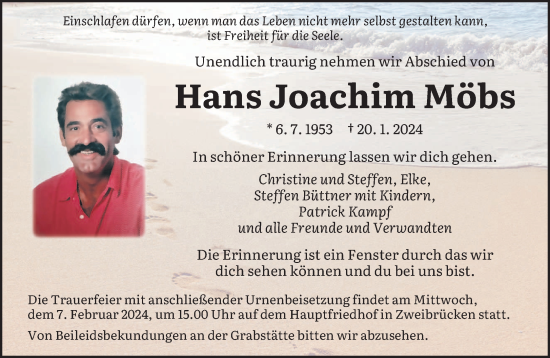 Todesanzeige von Hans Joachim Möbs von saarbruecker_zeitung