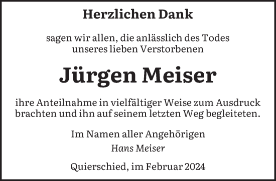 Todesanzeige von Jürgen Meiser von saarbruecker_zeitung