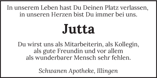 Todesanzeige von Jutta  von saarbruecker_zeitung