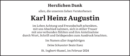 Todesanzeige von Karl Heinz Augustin von saarbruecker_zeitung