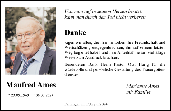 Todesanzeige von Manfred Ames von saarbruecker_zeitung