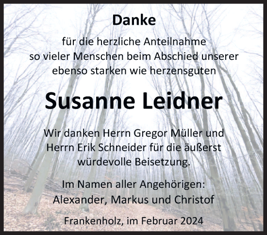 Todesanzeige von Susanne Leidner von saarbruecker_zeitung