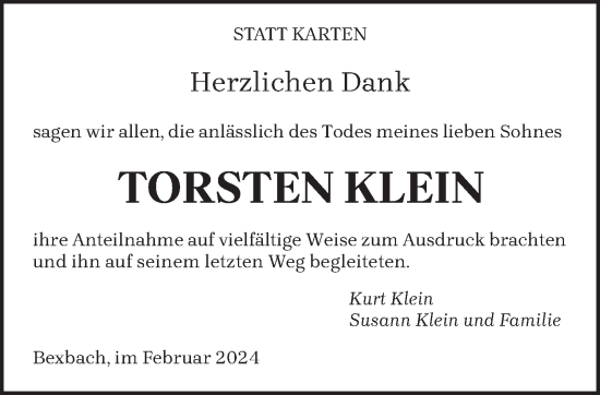 Todesanzeige von Torsten Klein von saarbruecker_zeitung