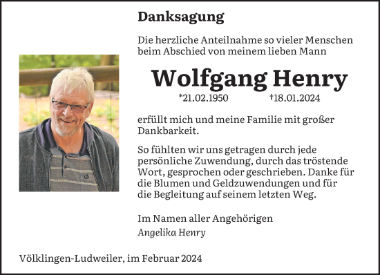 Todesanzeige von Wolfgang Henry von saarbruecker_zeitung