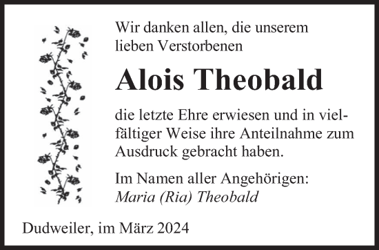 Todesanzeige von Alois Theobald von saarbruecker_zeitung