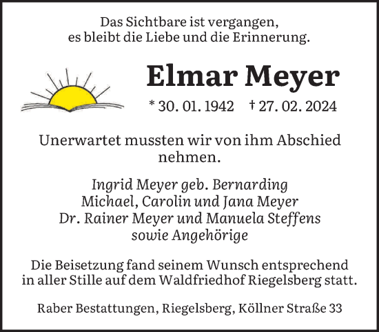 Todesanzeige von Elmar Meyer von saarbruecker_zeitung