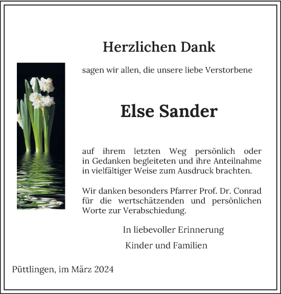 Todesanzeige von Else Sander von saarbruecker_zeitung