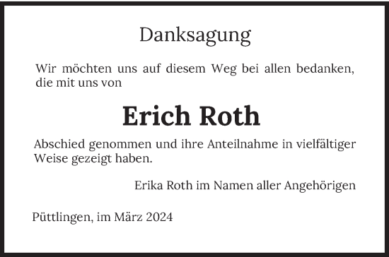 Todesanzeige von Erich Roth von saarbruecker_zeitung