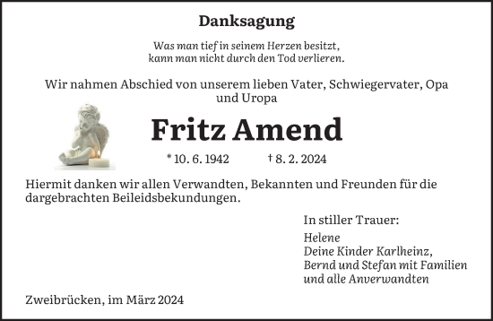 Todesanzeige von Fritz Amend von saarbruecker_zeitung